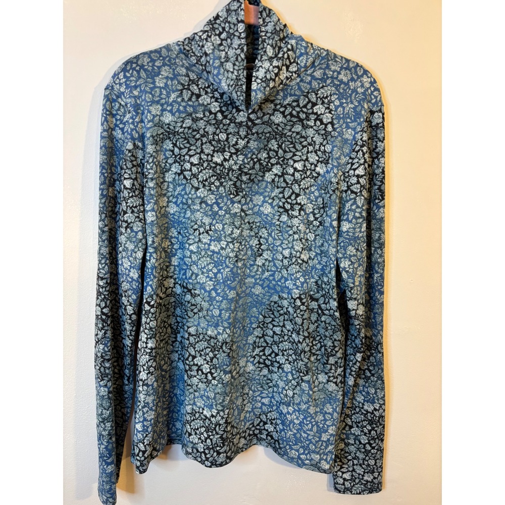 Peruvian Connection Blue Floral Pima Cotton Turtleneck XL